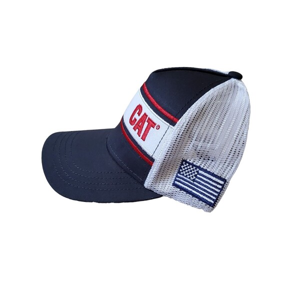 Caterpillar CAT Equipment Hat Trucker Red White Blue Twill Mesh Snapback Cap NWT - Picture 3 of 6